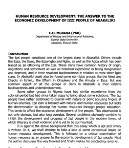 Human Resource Development: the Answer to the Economic Development of Izzi People of Abakaliki