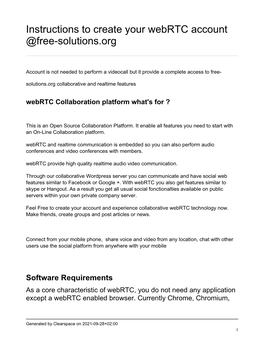 Instructions to Create Your Webrtc Account @Free-Solutions.Org