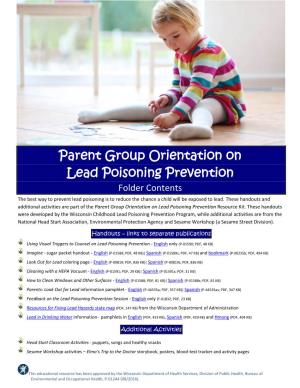 Parent Group Orientation on Lead Poisoning Prevention Folder Contents