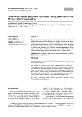 Revisión Taxonómica Del Género Molineriella Rouy (Gramineae: Poeae: Airinae) En La Península Ibérica