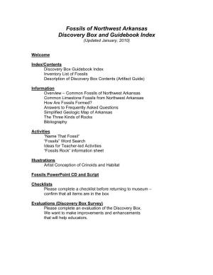 Fossils of Northwest Arkansas Discovery Box and Guidebook Index (Updated January, 2010)