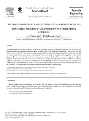 Tribological Behaviour of Aluminium Hybrid Metal Matrix Composite