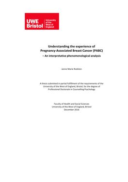 Understanding the Experience of Pregnancy-Associated Breast Cancer (PABC) – an Interpretative Phenomenological Analysis