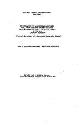 Advanced Infantry Officers Course 1947-1948 the Operations of a Regimental Pathfinder Unit, 507Th Parachute Infabthy Regiment (8