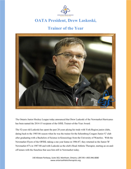 OATA President, Drew Laskoski, Trainer of the Year