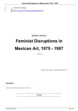 Feminist Disruptions in Mexican Art, 1975 - 1987