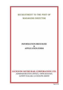 Recruitment to the Post of Managing Director
