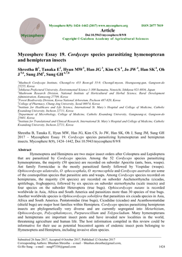 Mycosphere Essay 19. Cordyceps Species Parasitizing Hymenopteran and Hemipteran Insects