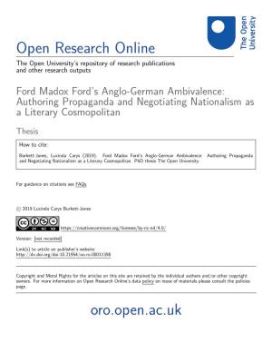 Ford Madox Ford's Anglo-German Ambivalence: Authoring Propaganda and Negotiating Nationalism As a Literary Cosmopolitan