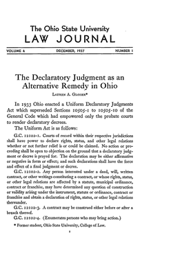 Declaratory Judgment As an Alternative Remedy in Ohio