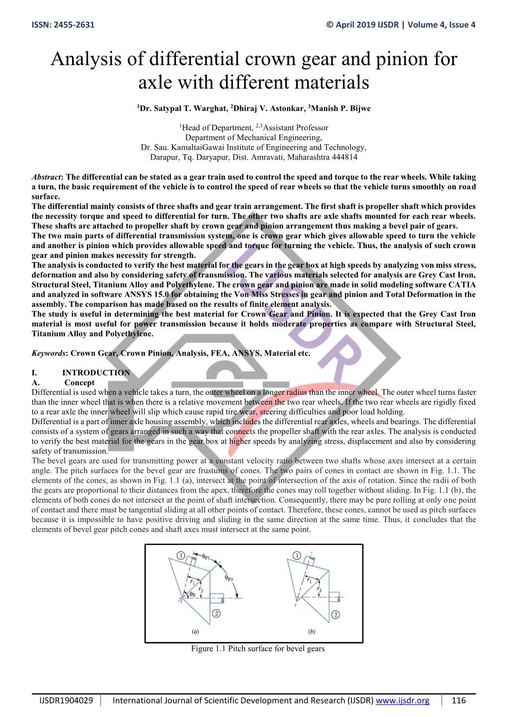 Analysis of Differential Crown Gear and Pinion for Axle with Different Materials