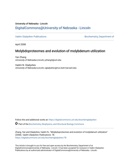 Molybdoproteomes and Evolution of Molybdenum Utilization