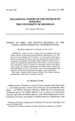 Occasional Papers of the Museum of Zoology the University of Michigan