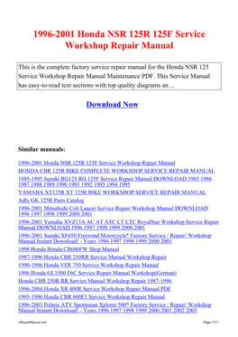1996-2001 Honda NSR 125R 125F Service Workshop Repair Manual