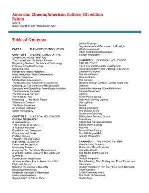American Cinema/American Culture, 5Th Edition Belton Table of Contents