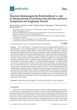 Tetrasaccharide Glycoforms from Bacillus Anthracis Exosporium and Fragments Thereof