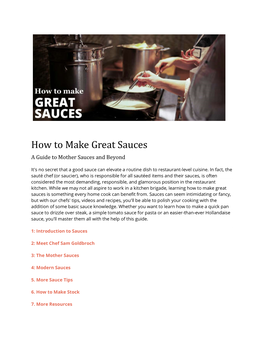 How to Make Great Sauces a Guide to Mother Sauces and Beyond