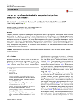 Metal Acquisition in the Weaponized Ovipositors of Aculeate Hymenoptera