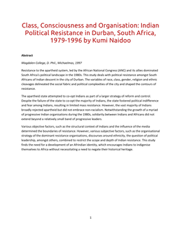 Indian Political Resistance in Durban, South Africa, 1979-1996 by Kumi Naidoo