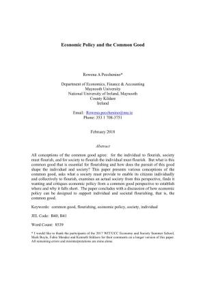 Economic Policy and the Common Good 7 Feb 2018