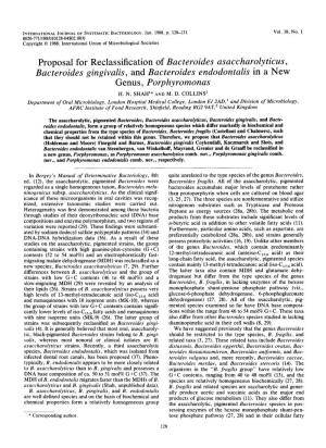 Bacteroides Gingivalis, and Bacteroides Endodontalis in a New Genus, Porphyromonas H