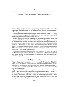 Epipolar Geometry and the Fundamental Matrix