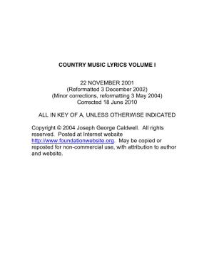 Country Music Lyrics Volume 1