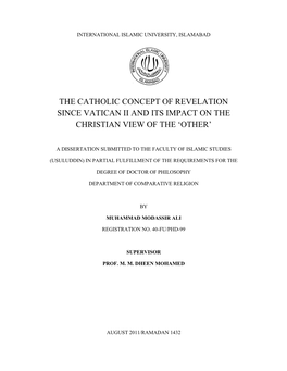 The Catholic Concept of Revelation Since Vatican Ii and Its Impact on the Christian View of the ‘Other’