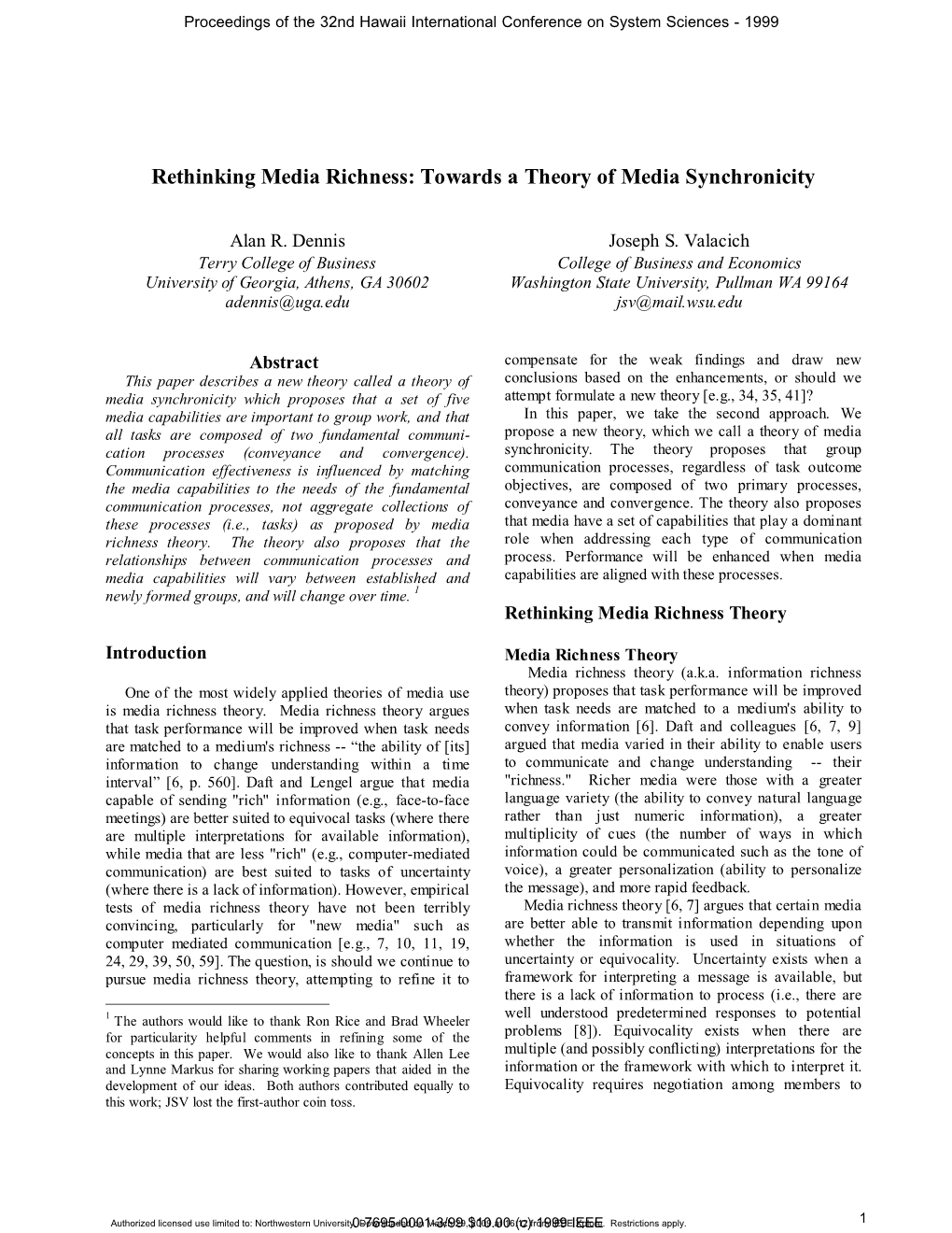 Rethinking Media Richness: Towards a Theory of Media Synchronicity