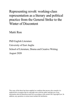 Working-Class Representation As a Literary and Political Practice from the General Strike to the Winter of Discontent