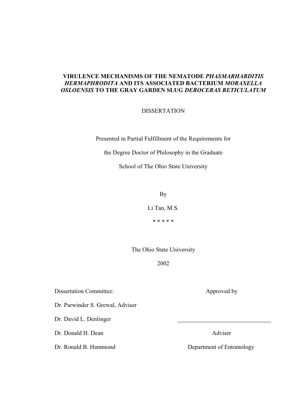 Virulence Mechanisms of the Nematode Phasmarhabditis Hermaphrodita and ...