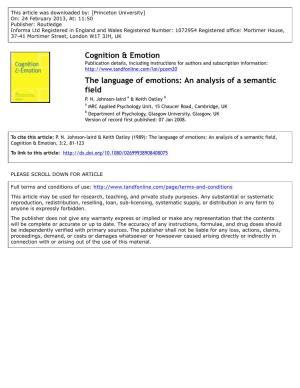The Language of Emotions: an Analysis of a Semantic Field P