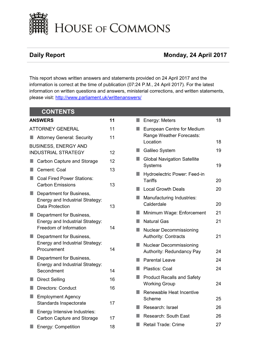 Daily Report Monday, 24 April 2017 CONTENTS