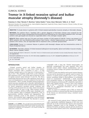 Tremor in X-Linked Recessive Spinal and Bulbar Muscular Atrophy (Kennedy’S Disease)