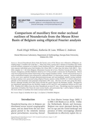 Comparison of Maxillary First Molar Occlusal Outlines of Neandertals from the Meuse River Basin of Belgium Using Elliptical Fourier Analysis