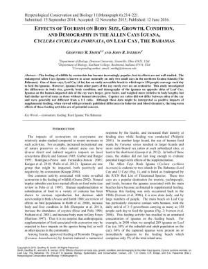 Effects of Tourism on Body Size, Growth, Condition, and Demography in the Allen Cays Iguana, Cyclura Cychlura Inornata, on Leaf Cay, the Bahamas