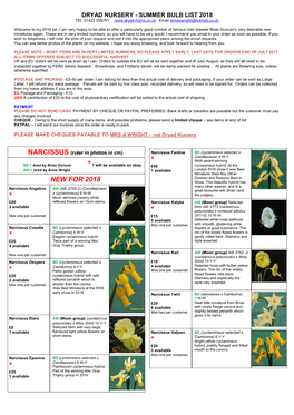 Dryad Nursery, SUMMER 2018 Bulb List