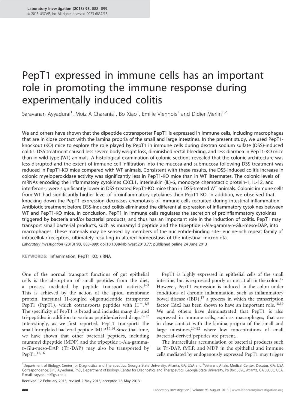 Pept1 Expressed in Immune Cells Has an Important Role in Promoting The