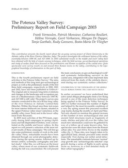 Preliminary Report on Field Campaign 2003