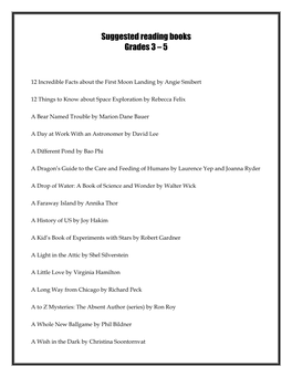 Suggested Reading Books Grades 3 – 5