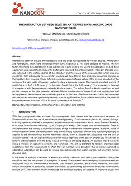 The Interaction Between Selected Antidepressants and Zinc Oxide Nanoparticles