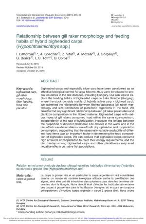 Relationship Between Gill Raker Morphology and Feeding Habits of Hybrid Bigheaded Carps (Hypophthalmichthys Spp.)