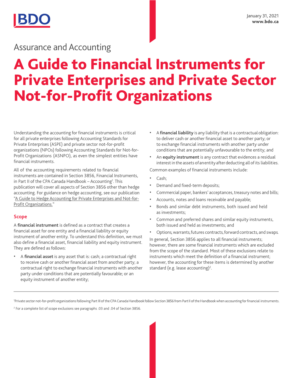 A Guide to Financial Instruments for Private Enterprises and Private Sector Not-For-Profit Organizations