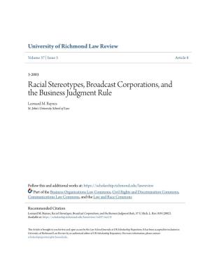 Racial Stereotypes, Broadcast Corporations, and the Business Judgment Rule Leonard M