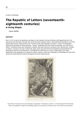 Seventeenth- Eighteenth Centuries) a Living Utopia