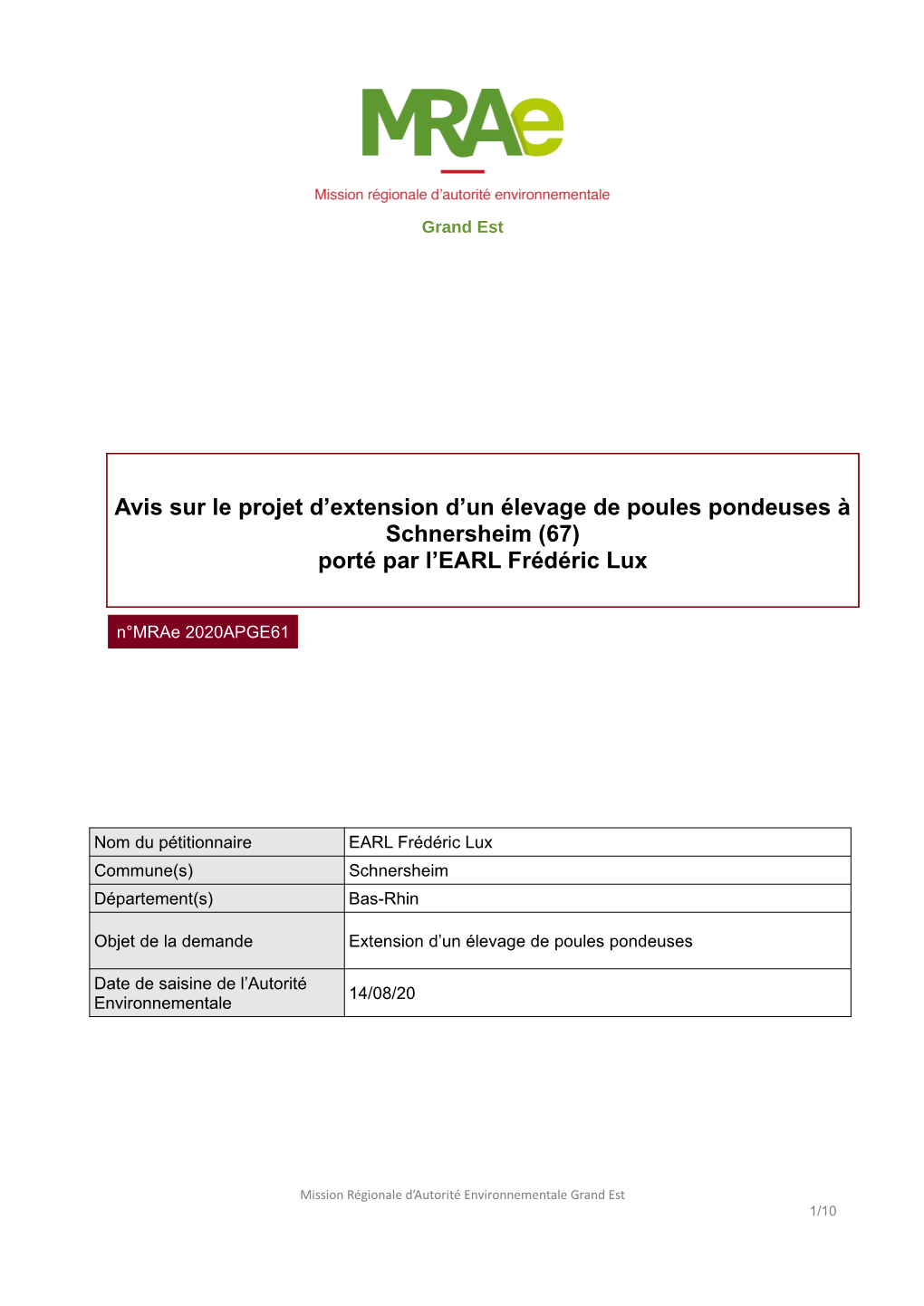 Avis Sur Le Projet D'extension D'un Élevage De Poules Pondeuses À