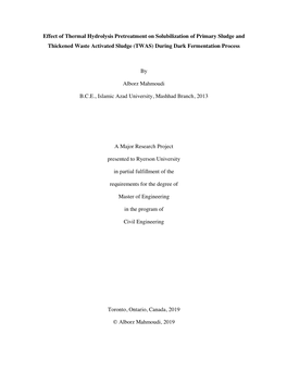 Effect of Thermal Hydrolysis Pretreatment on Solubilization of Primary Sludge and Thickened Waste Activated Sludge (TWAS) During Dark Fermentation Process