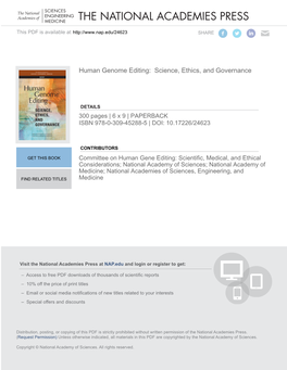 Human Genome Editing: Science, Ethics, and Governance