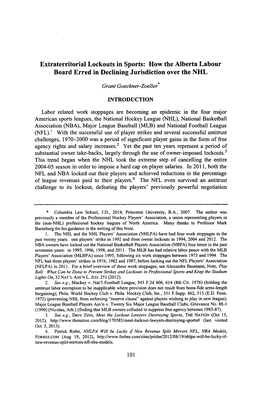 Extraterritorial Lockouts in Sports: How the Alberta Labour Board Erred in Declining Jurisdiction Over the NHL