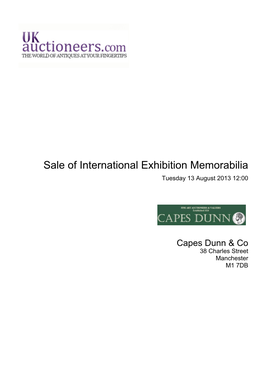Sale of International Exhibition Memorabilia Tuesday 13 August 2013 12:00